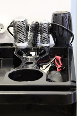 Hairdresser salon. Nightstand with shelves