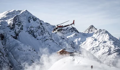 Abwaschbare Fototapete Wintersport Hubschrauber