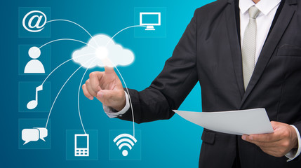 Businessman hand touch cloud computing concept