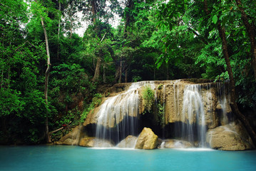 Waterfall with blue stream in the nature Thailand forest