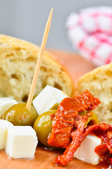 Olives, feta cheese and sundried tomatoes