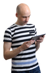 man holding tablet computer