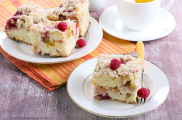Nectarine and raspberry buckle