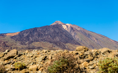 Purple Teide volcano from the road of Ucanca valley