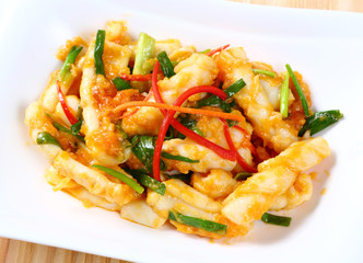 Stir fried squid with salted egg yolk