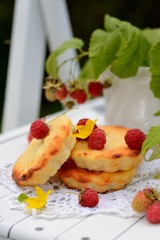 small cheesecakes with raspberry in the country