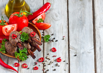 Kebab on cinnamon sticks background