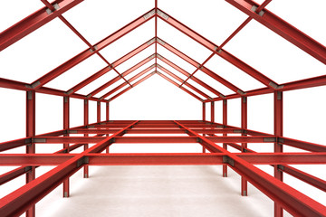 Fototapeta na wymiar red steel framework building indoor perspective view