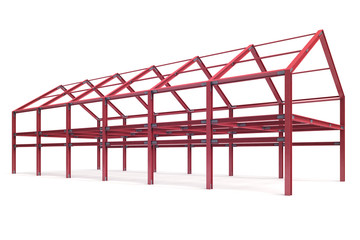 red steel framework building angle perspective view