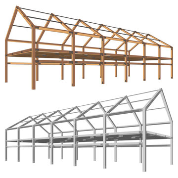 steel and wooden building scheme isolated on white vector