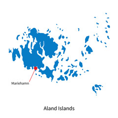 Detailed vector map of Aland Islands and capital city Mariehamn