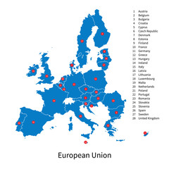 Detailed vector map of European Union and European countries