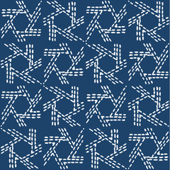 Hand drawn seamless indigo folk pattern