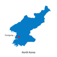 Detailed vector map of North Korea and capital city Pyongyang