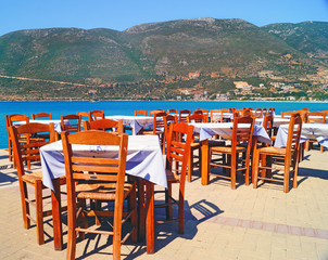 Traditional Greek tavern at the beach in Greece