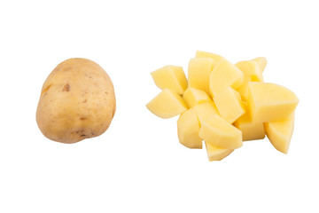 Chopped potato over white background