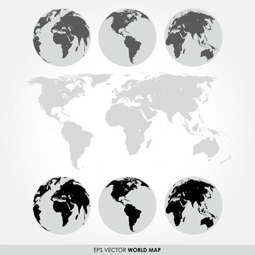 World map collection with flat detailed world map 