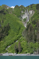Waterfall and Beach in Prince William Sound