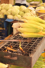 Cooking corn on the cob over hot coals © markim