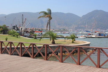 Scenic view of fethiye in turkey with mountains in background