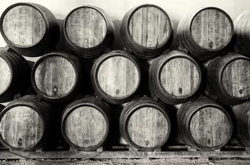 Washable wall murals Kitchen Whisky or wine barrels in black and white