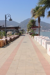 Seating at a resturant with views of fethiye in turkey