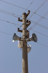 A Telegraph pole with speakers for call to prayer in turkey