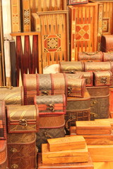 Handmade turkish boxes in a traditional turkish market