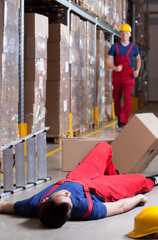 Warehouseman after accident at height
