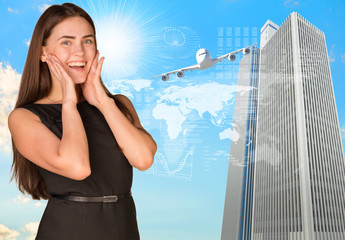Joyful businesswoman in dress