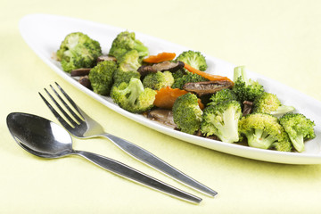 Stir fried Three vegetables (broccoli, mushroom, carrot) on the