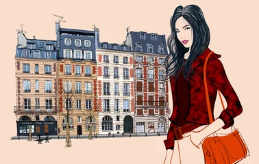 Poster Jonge Aziatische vrouw die Parijs bezoekt © Isaxar