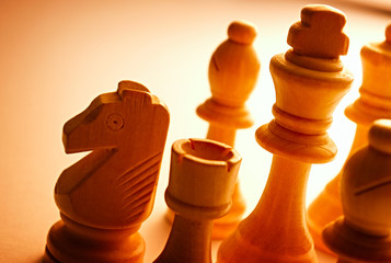 Close-up of wooden vintage chess pieces