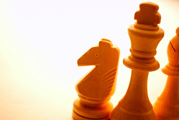 Close-up of wooden vintage chess pieces