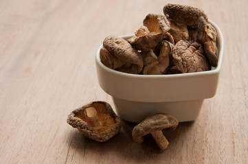 Dry Mushrooms isolated on white background. Selective focus