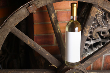 White wine on wooden wheel