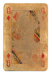 ancient rubbed playing card queen of diamonds paper background