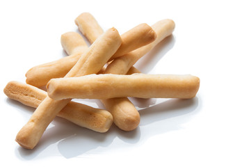 Breadsticks on white background