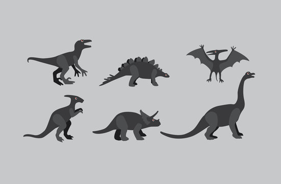 Vector Collection of  greyscale Dinosaurs