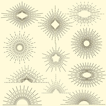 Set of vintage sunbursts in different shapes