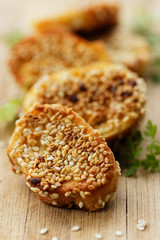 Toasts with sesame seeds
