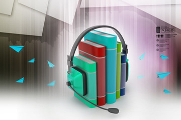 audio book concept with headphones and books