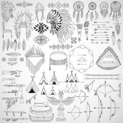 Collection of tribal doodle design elements.