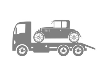 Fototapeta na wymiar Grey tow truck and car on white background