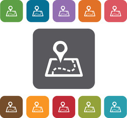 Map Icons and Location Icons set. Rectangle colorful 12 buttons.
