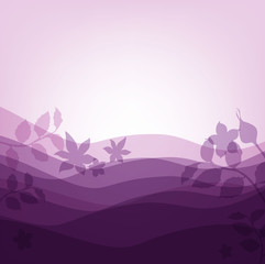 Fototapeta na wymiar lilac background with waves and flowers