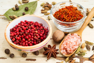 spices on checkered cover, selective focus