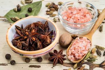 spices on checkered cover, selective focus