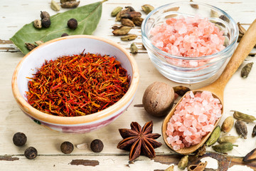 spices on wooden table, selective focus