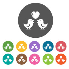 Dating Valentines icons set. Round colorful 12 buttons. Illustra